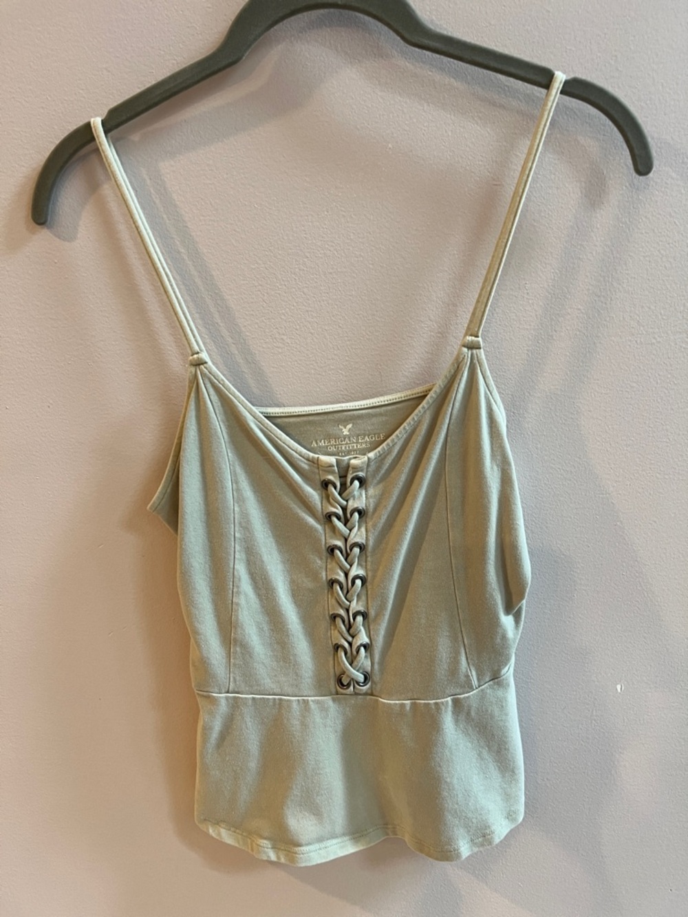 American Eagle Outfitters Sage Green Lace-Up Spaghetti Strap Tank Size Medium